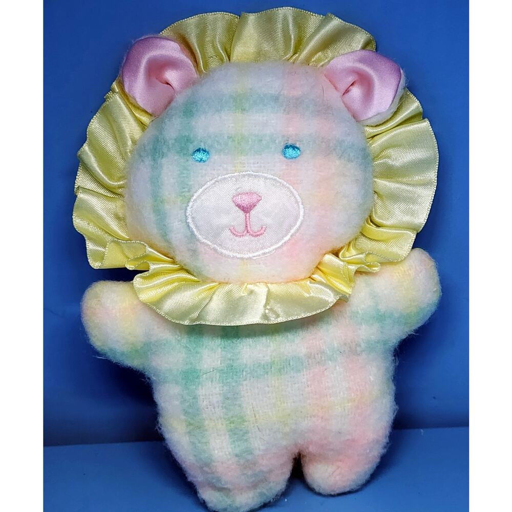 Flannel Pastel Plaid Lion Rattle -Playskool SNUZZLEs 6" No Tag Very Nice See Pic